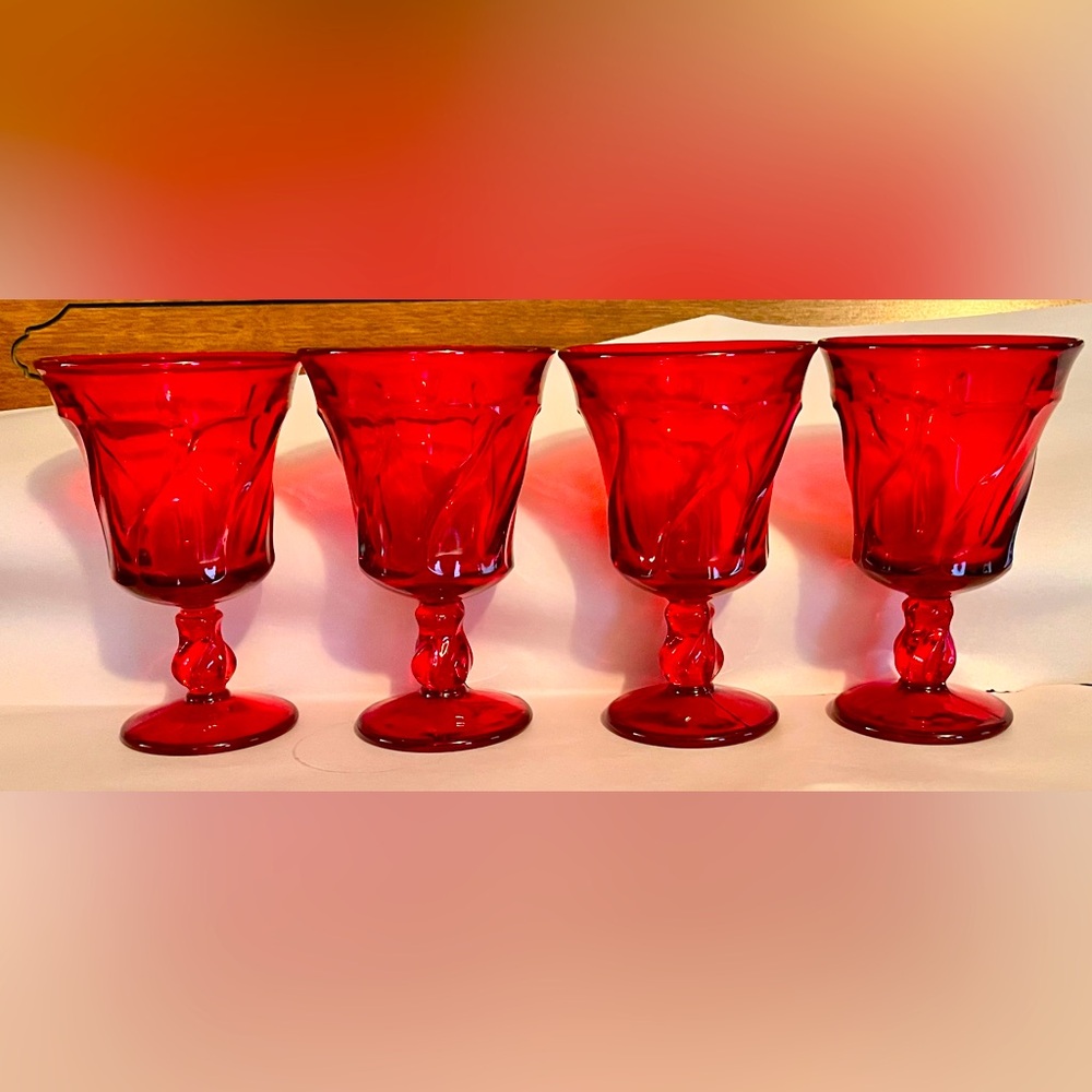 Fostoria VTG Christmas Set of 4 Jamestown Ruby Red Goblets Pedestal Pristine MCM - Picture 5 of 17